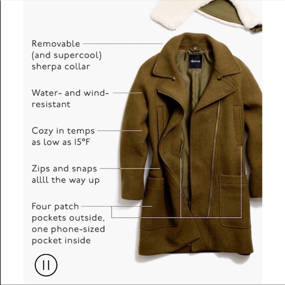Madewell Eldridge Zip Coat Sherpa Collar Size small - Picture 15 of 16